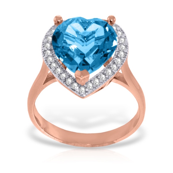 14K. GOLD RING WITH DIAMONDS & HEART BLUE TOPAZ - Picture 2 of 5